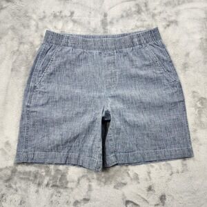 Lands End Shorts Womens 6 Blue Chambray Mid Rise Pull On Elastic Waist Preppy
